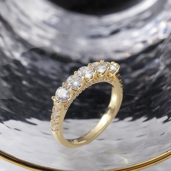 🔥14K GOLD PRONG ETERNITY ROUND CUT MOISSANITE 5 STONE ENGAGEMENT RING, K750 - Picture 7 of 7